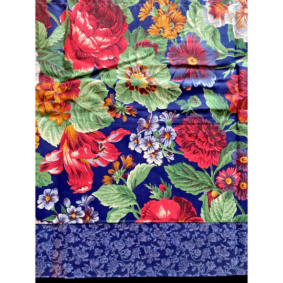 Blue Floral Curtain Valance Cottagecore English Romantic Roses 86"x23" Vintage - Picture 7 of 12
